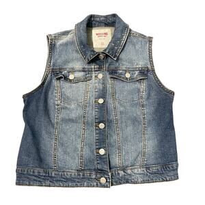 Mossimo Girls Distressed Jean Vest Blue Sleeveless Button Up Denim Size XL